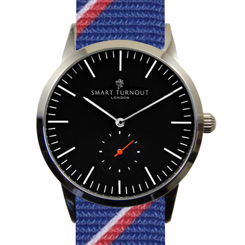 Signature Watch Black Silver Royal Navy Diagonal Stripe NATO